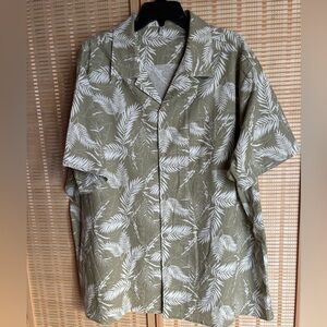 Green and White Leaf Print Shirt